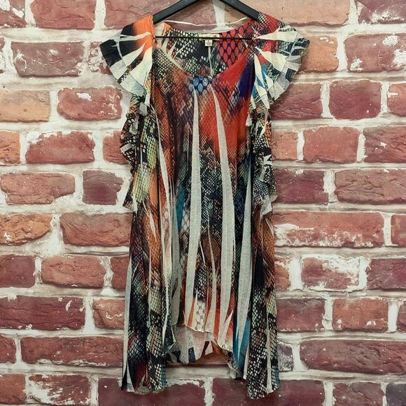 UNITY WORLD WEAR BEACH WOMEN'S MULTICOLOR ABSTRACT TUNIC PULLOVER BLOUSE - Picture 1 of 7